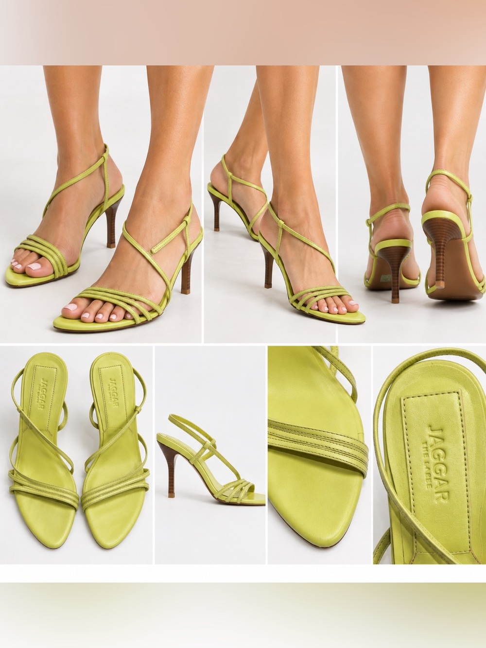 Jaggar The Label Lime Green Leather Strappy Heels Sandals EU 37 (6.5-7)